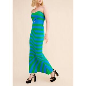 The Wolf Gang Aude Maxi Dress Aqua Stripe Strapless Knit Trumpet Cut Out SZ L